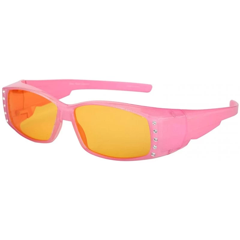 Rimless Womens Polarized Sunglasses that Fit Over your Prescription Glasses with Night Driving Lens - Pink - CQ187ZRXA3R $11.43