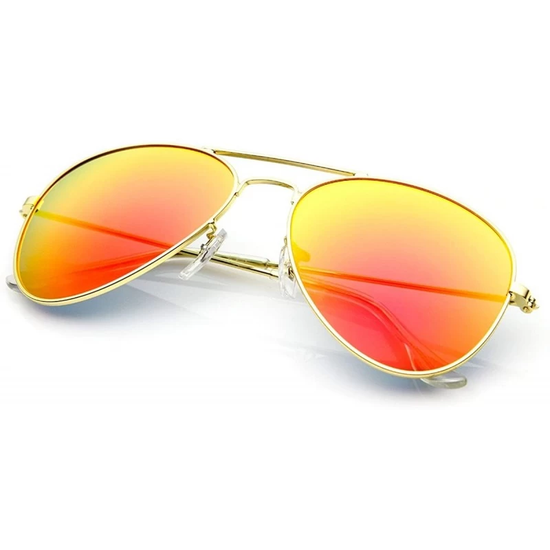 Aviator Premium Flash Mirror Lens Aviator Sunglasses (Nickel Plated Metal Frame) (Gold Fire) - CL11G13WUNR $27.89