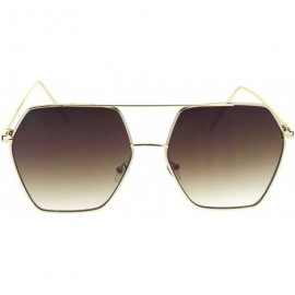 Rectangular Womens Octagonal Hippie Pimp Lens Metal Rim Mob Sunglasses - Gold Gradient Brown - CS18RT6KTRQ $26.81