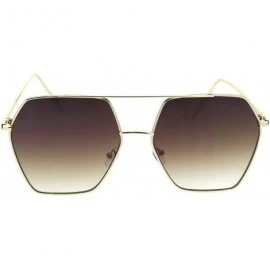 Rectangular Womens Octagonal Hippie Pimp Lens Metal Rim Mob Sunglasses - Gold Gradient Brown - CS18RT6KTRQ $10.91