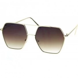 Rectangular Womens Octagonal Hippie Pimp Lens Metal Rim Mob Sunglasses - Gold Gradient Brown - CS18RT6KTRQ $10.91