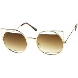 Cat Eye Women's Cutout Metal Open Frame Lens Round Cat Eye Sunglasses 52mm - Gold / Amber - CC12JP6FHEP $20.40