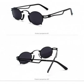 Wayfarer Retro Steampunk Sunglasses Men Round Vintage Eyewear Summer Metal Frame Black Oval Sun Glasses - Black Grey - C618U2...