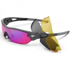 Wrap Polarized Sunglasses Interchangeable Baseball - Grey Frame&light Rainbow Lens - C218I69XI9I $43.70