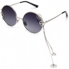 Oversized Trendy Round Sunglasses Women Metal Frame with Gear and Chain Shades UV Protection - C4 - CT190OCKHWS $23.95