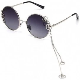 Oversized Trendy Round Sunglasses Women Metal Frame with Gear and Chain Shades UV Protection - C4 - CT190OCKHWS $12.59