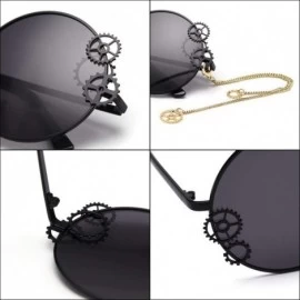 Oversized Trendy Round Sunglasses Women Metal Frame with Gear and Chain Shades UV Protection - C4 - CT190OCKHWS $12.59
