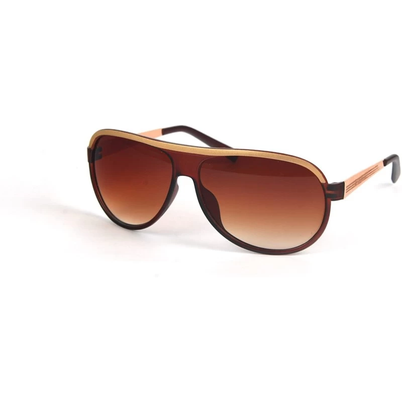 Aviator Fashion Color Frame Aviator Metal Temple Style Sunglasses P2060 - Brown-gradient Brown Lens - CY11BOTI4GP $7.81
