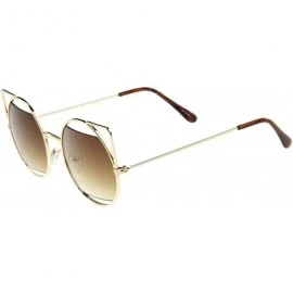 Cat Eye Women's Cutout Metal Open Frame Lens Round Cat Eye Sunglasses 52mm - Gold / Amber - CC12JP6FHEP $20.40
