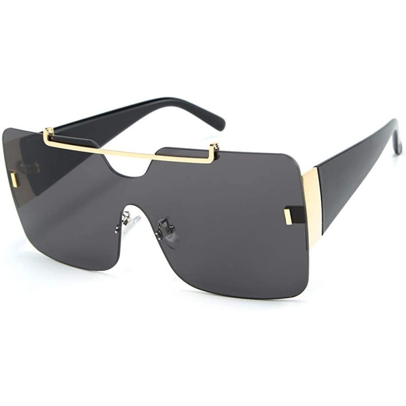Oversized Retro sunglasses for women brand design frameless Siamese female glasses - Black - C118U07G2GL $10.39