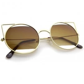 Cat Eye Women's Cutout Metal Open Frame Lens Round Cat Eye Sunglasses 52mm - Gold / Amber - CC12JP6FHEP $20.40