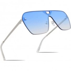 Square Rimless Mirrored Sunglasses Oversized One Piece Frameless Eyeglasses Men Women FW1019 - C1-blue - C618TWDNSNL $27.50