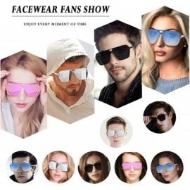 Square Rimless Mirrored Sunglasses Oversized One Piece Frameless Eyeglasses Men Women FW1019 - C1-blue - C618TWDNSNL $13.57