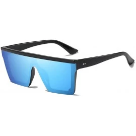 Oversized Men Women Fashion Lady Square Frame Flat Top Mirror UV400 Sunglasses for Male and Female Driving 5121 - Blue - CJ18...