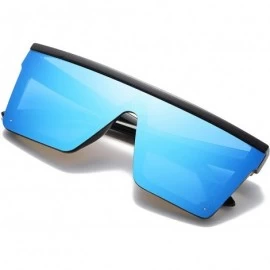 Oversized Men Women Fashion Lady Square Frame Flat Top Mirror UV400 Sunglasses for Male and Female Driving 5121 - Blue - CJ18...