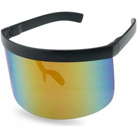 Oversized Huge Oversize Futuristic Flat Top Single Shield Mono Mirrored Iconic Visor Sunglasses - Brown - Yellow Mirror - C31...