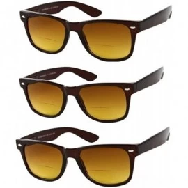 Square 3 Pair Classic Bifocal Outdoor Reading Sunglasses Stylish Comfort Magnification Lens - Brown - CA1825CELYN $26.66
