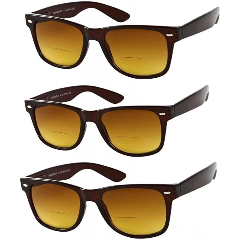 Square 3 Pair Classic Bifocal Outdoor Reading Sunglasses Stylish Comfort Magnification Lens - Brown - CA1825CELYN $16.14