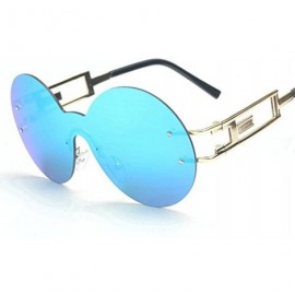 Round 2017 New Frameless Personality Fashion Men and Women One Piece of Round sunglasses - Gold-blue - C61833YZK6Q $28.76