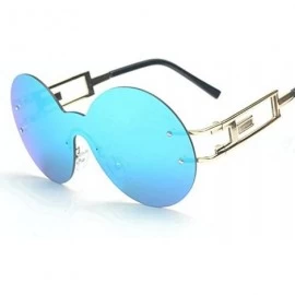 Round 2017 New Frameless Personality Fashion Men and Women One Piece of Round sunglasses - Gold-blue - C61833YZK6Q $26.06