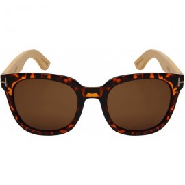 Square Light Weight Polarized Bamboo Wood Arm Square Sunglasses UV Protection Eco Friendly - CW18YTQYHR8 $15.56