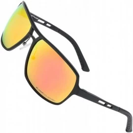 Aviator Polarized Aircraft Aluminum Aviator Fashion Driving Sunglasses For Women Men - Matte Black - Polarized Lava Red - CM1...