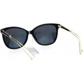 Cat Eye Wire Metal Temple Tip Oversize Cat Eye Horn Rim Sunglasses - Black Gold - C512DA4L36D $10.22