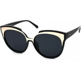 Rectangular Womens Retro Oversize Cat Eye Horn Rim Chic Sunglasses - Black Gold Black - CW18WRDNDYC $14.96