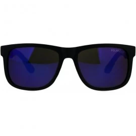 Rectangular Polarized Kush Mens Rectangular Color Mirror Lens Sport Horn Rim Sunglasses - Black Blue - CA18DLLWNHT $15.47