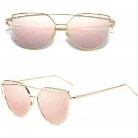 Cat Eye Cat Eye Vintage Rose Gold Mirror Woman's Sunglasses Metal Reflective Flat Lens Tourism Multi-color Style - CY197A2XOR...