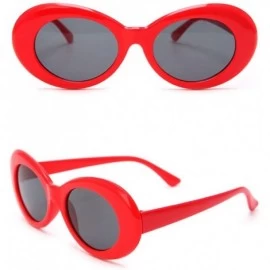 Round Retro Unisex Sunglasses UV400 - Resin Oval Lens + Plastic Frame Clout Goggles - Red&gray - CK1882HSSKT $10.89