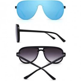 Rimless One Piece Shield Sunglasses for Men Women Flat Top Rimless Mirror Lens - Black Frame / Mirror Blue Lens - CU18RX4AXCO...