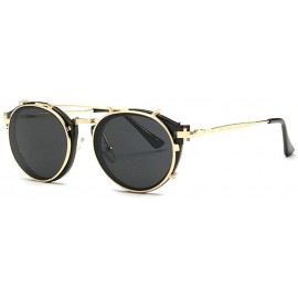 Round Retro Round Metal punk Sunglasses Clip on Flat Eyeglasses Unisex UV400 - Black - C518LCYLEIS $26.36