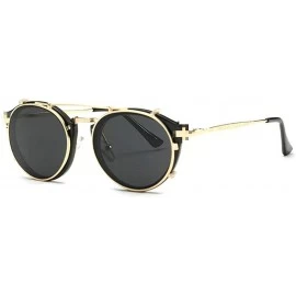 Round Retro Round Metal punk Sunglasses Clip on Flat Eyeglasses Unisex UV400 - Black - C518LCYLEIS $23.47