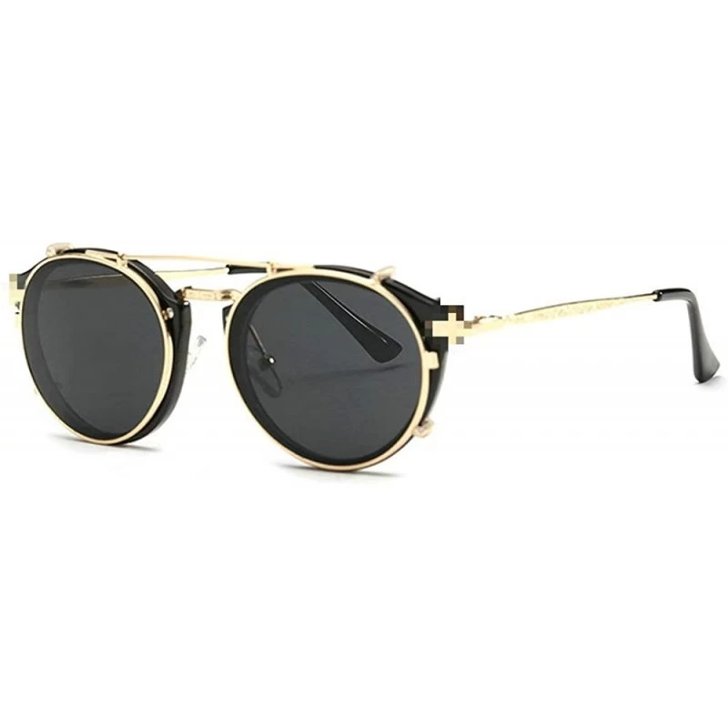 Round Retro Round Metal punk Sunglasses Clip on Flat Eyeglasses Unisex UV400 - Black - C518LCYLEIS $15.75