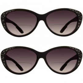 Cat Eye Womens Cat Eye Bifocal Sunglasses Reading Jackie O Rhinestones Cateye - 2 Pairs of Mocha Brown - CP1932TEKRH $31.87