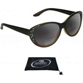 Cat Eye Womens Cat Eye Bifocal Sunglasses Reading Jackie O Rhinestones Cateye - 2 Pairs of Mocha Brown - CP1932TEKRH $17.20
