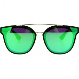 Rectangular Hipster Plastic Horned Double Metal Flat Top Bridge Sunglasses - Black Teal - CD18688SWOE $19.40
