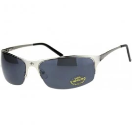 Sport Mens Spring Hinge Narrow Half Rim Warp Metal Rim Sport Sunglasses - Silver Black - CY18QKNYGAD $18.36