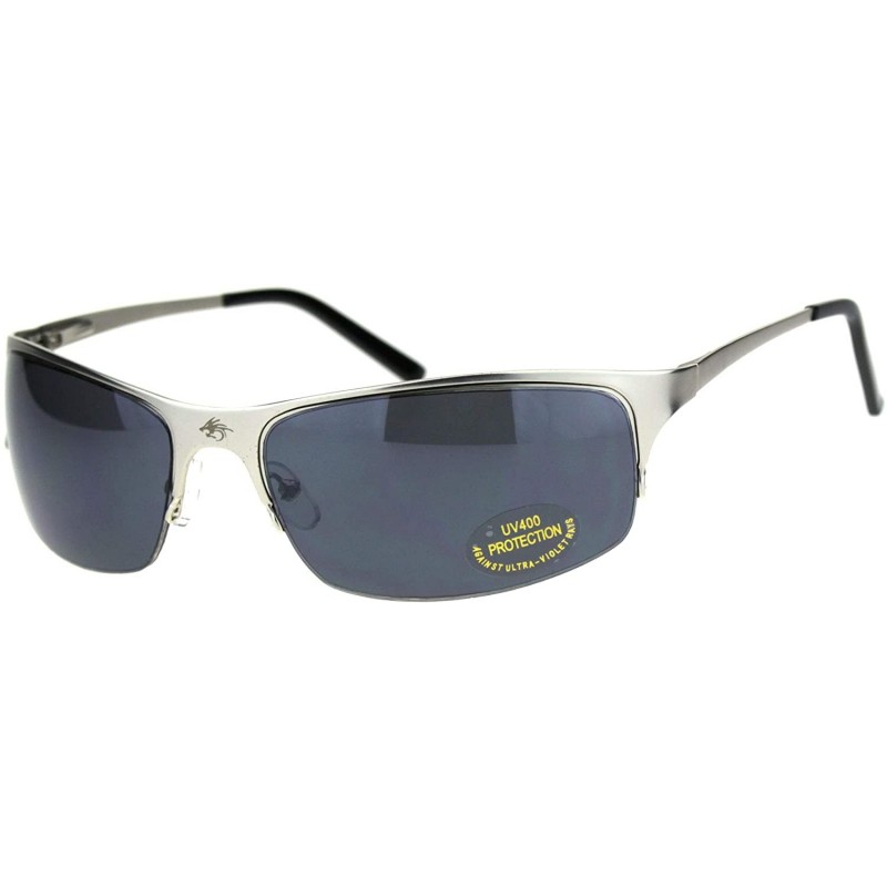 Sport Mens Spring Hinge Narrow Half Rim Warp Metal Rim Sport Sunglasses - Silver Black - CY18QKNYGAD $8.70
