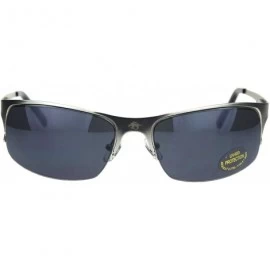 Sport Mens Spring Hinge Narrow Half Rim Warp Metal Rim Sport Sunglasses - Silver Black - CY18QKNYGAD $8.70