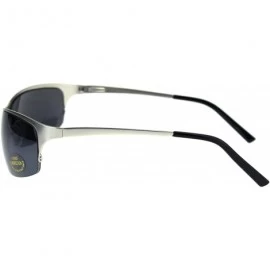 Sport Mens Spring Hinge Narrow Half Rim Warp Metal Rim Sport Sunglasses - Silver Black - CY18QKNYGAD $8.70