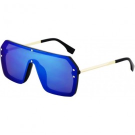 Shield Retro Oversized Shield Sunglasses Rimless Flat Top Mirror Glasses Women Men - Blue/Mirror and Yellow - CC18Y6ZQXR5 $40.35