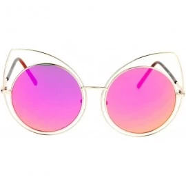 Round Womens Sunglasses Oversized Round Circle Cateye Double Frame Mirror Lens - Gold (Fuchsia Mirror) - CM186OUL5WW $13.25