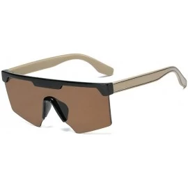 Oversized personality big box unisex trend conjoined outdoor riding sunglasses UV400 - Brown - CC18Z45YLUN $24.75