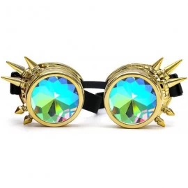 Aviator Kaleidoscope Rave Rainbow Crystal Lenses Steampunk Goggles - Gold - CK18807KXUN $24.93