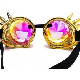 Aviator Kaleidoscope Rave Rainbow Crystal Lenses Steampunk Goggles - Gold - CK18807KXUN $11.48