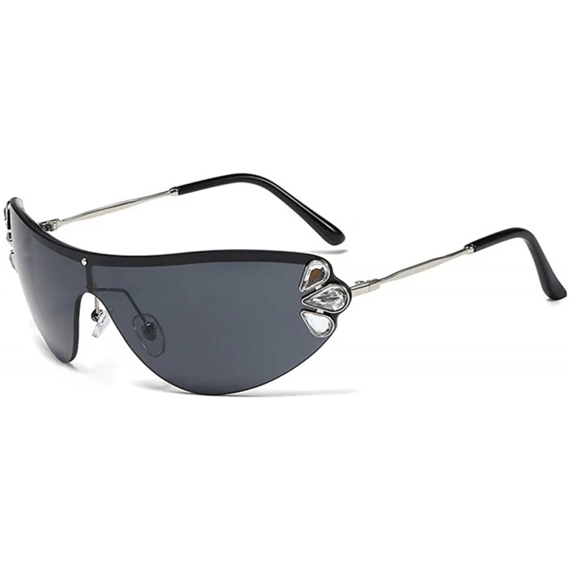 Wrap Retro Wrap sunglasses for women Diamond sunglasses oversized sunglasses UV400 Provection - 3 - CF19086EK82 $20.96