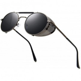 Shield Steampunk Style Round Vintage Polarized Sunglasses Retro Eyewear UV400 Protection Matel Frame - CB18NQOADWS $29.60