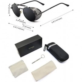 Shield Steampunk Style Round Vintage Polarized Sunglasses Retro Eyewear UV400 Protection Matel Frame - CB18NQOADWS $12.25